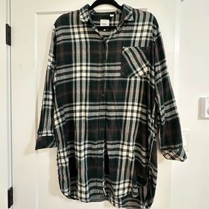 Oversized White and Green Flannel